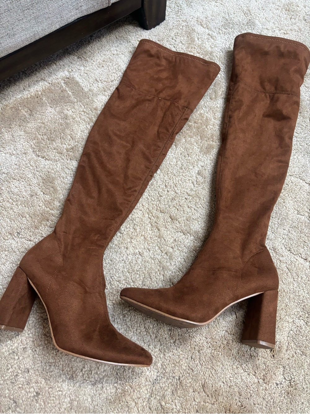 Steve Madden Tall Suede Over-the-Knee Block Heel Boot in Chestnut Brown